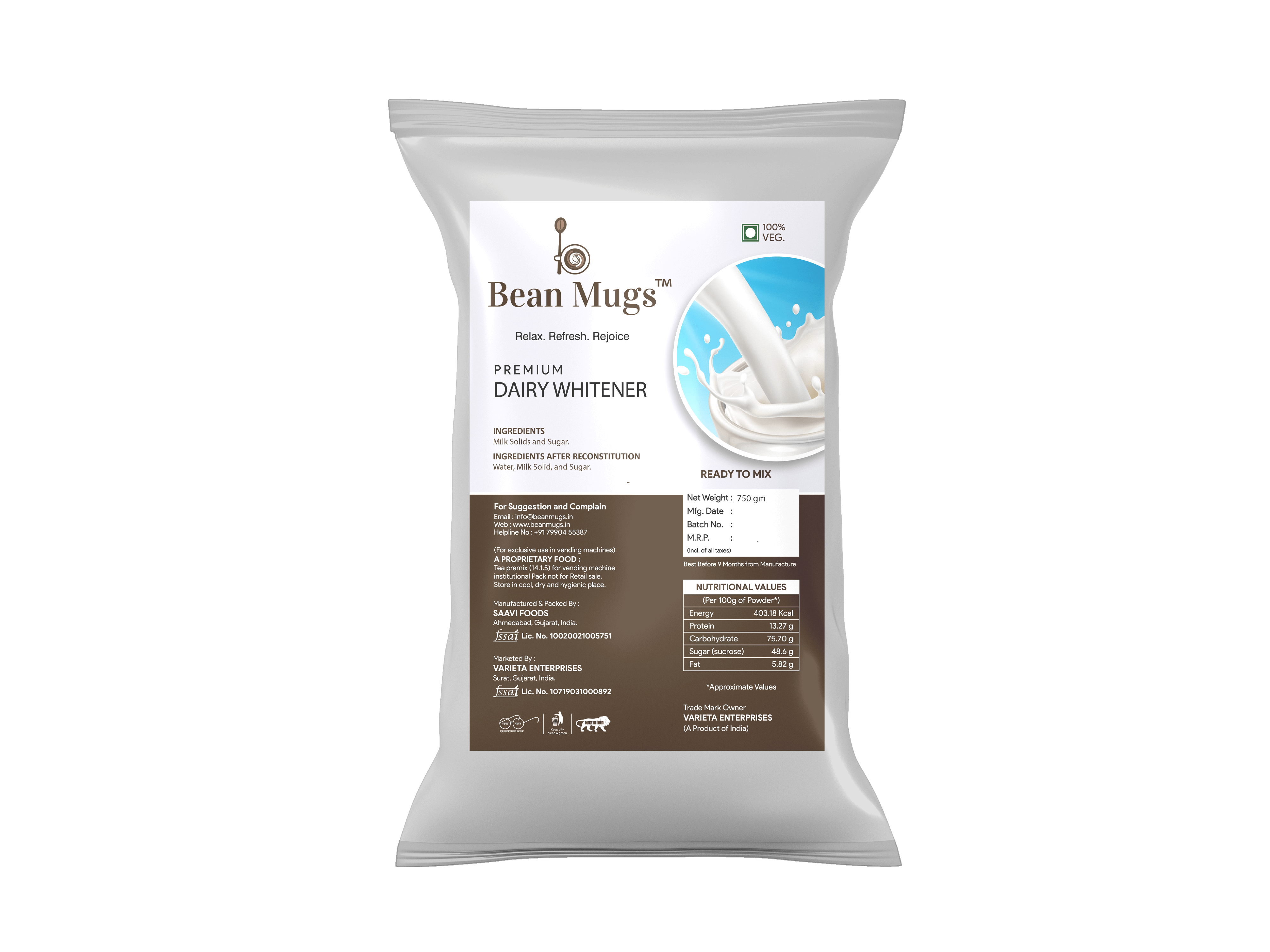 Bean Mugs Premium Dairy Whitener With Sugar Premix
