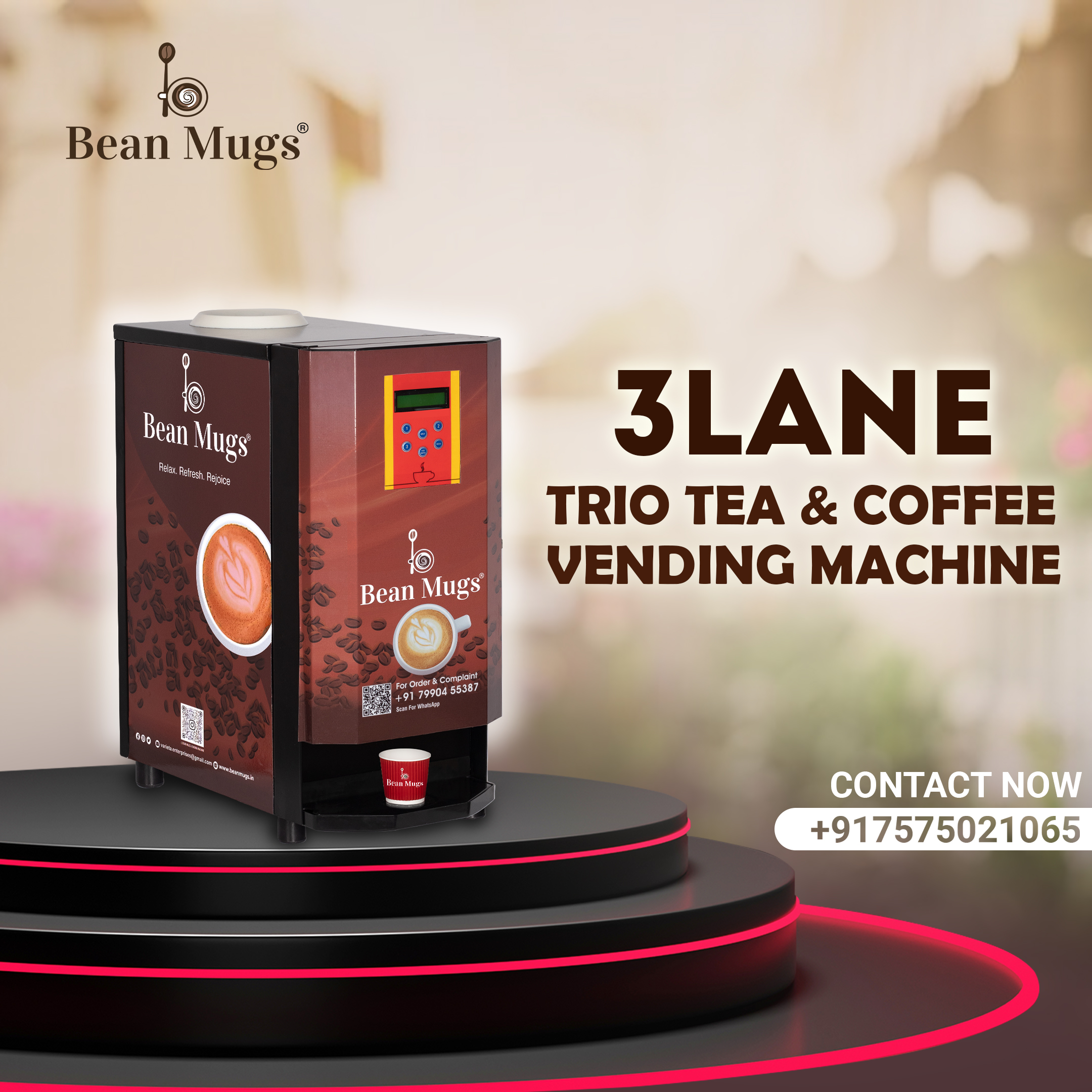 BEAN MUGS TRIO 3 OPTION PREMIX VENDING MACHINE