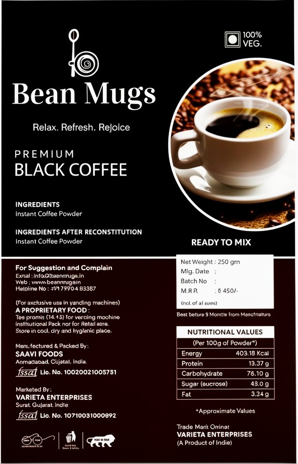 BEAN MUGS BLACK COFFEE POWDER